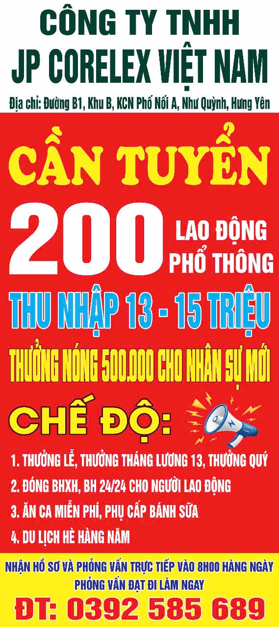 JP CORELEX TUYỂN DỤNG NHIỀU VỊ TRÍ